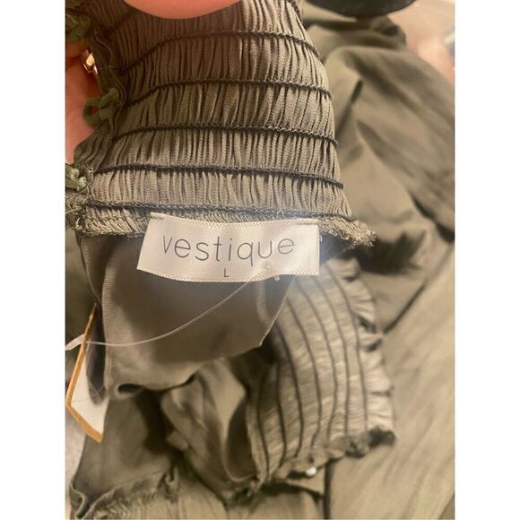 Vestique Olive Green Baby Doll Party Dress. Size L. High Neck Swiftie - Picture 11 of 14